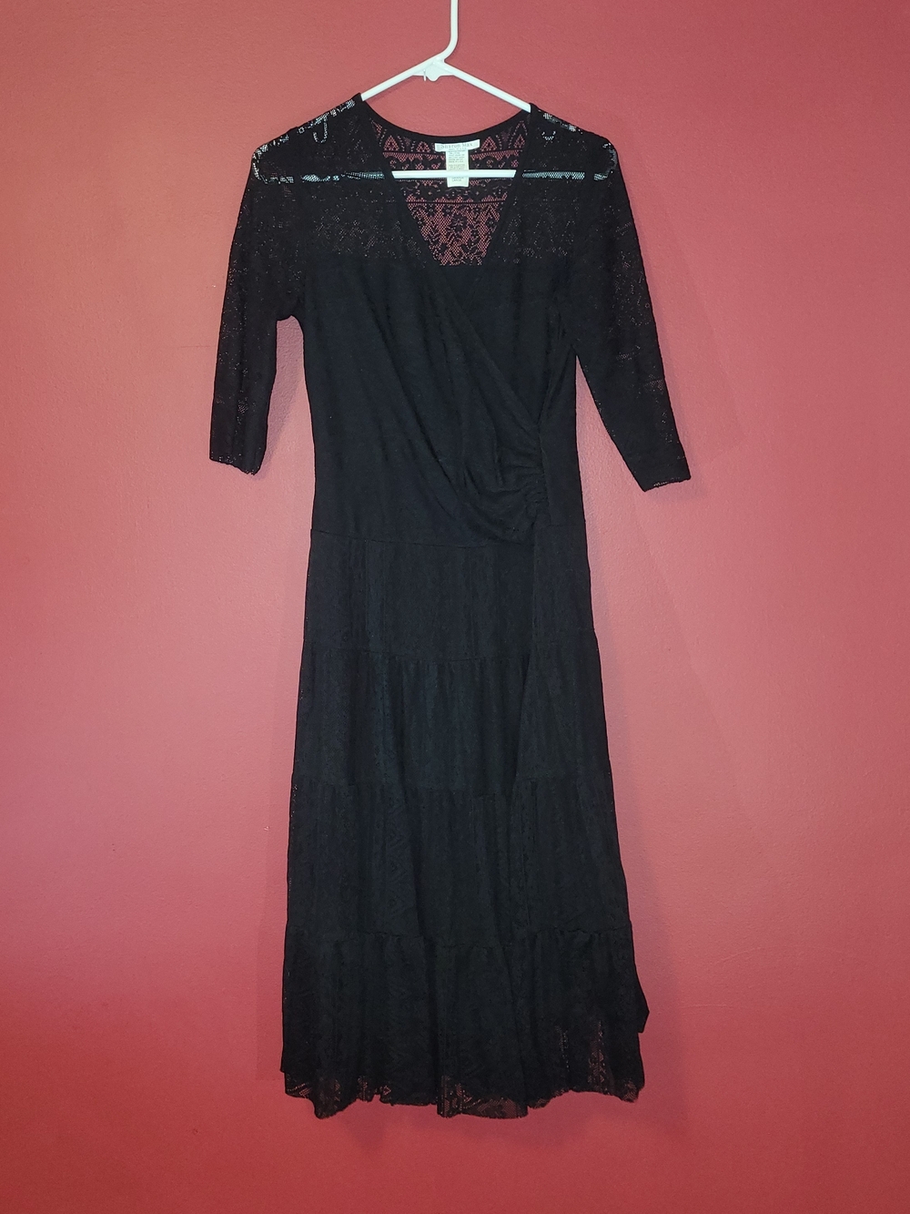 Black Lace Tiered Maxi Dress with V-Neck
